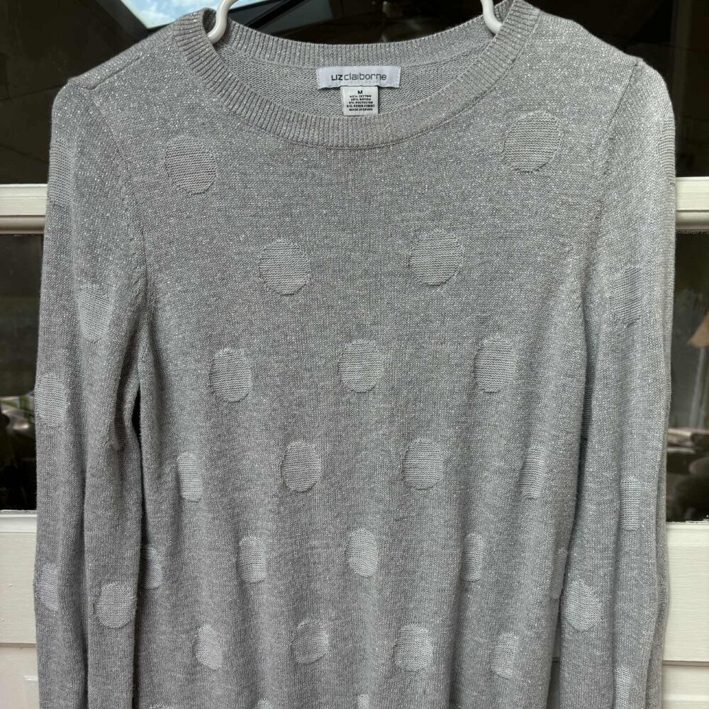 Light Grey Liz Claiborne Sweater with a Shimmery Silver Thread M